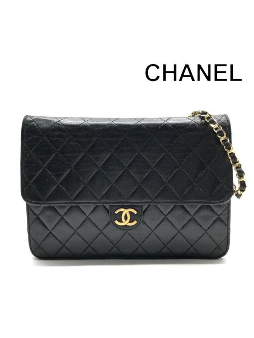 Chanel Shoulder Bag Chain Flap Gold Vintage Black